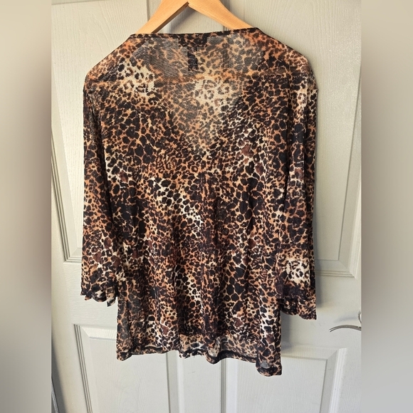Alfani Blouse Women Size XL Animal Print Embroidery Flare 3/4 Sleeve Y2k Light - Picture 10 of 11
